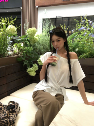 white strapless top