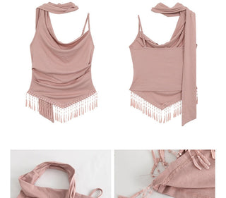 pink backless top