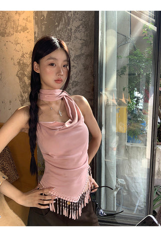 pink backless top