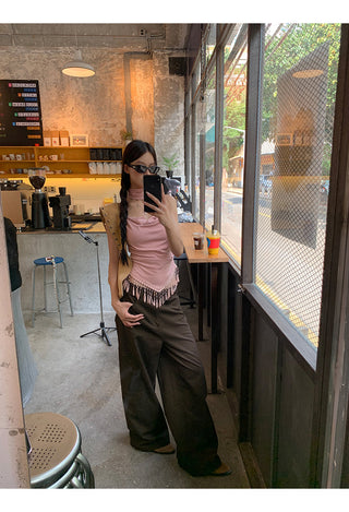 pink backless top