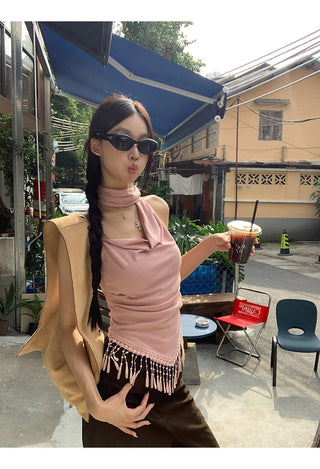 pink backless top