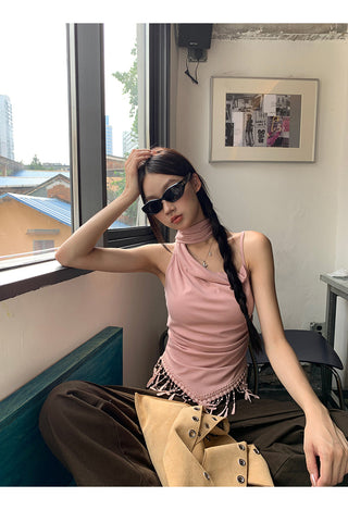 pink backless top