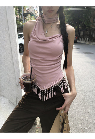 pink backless top