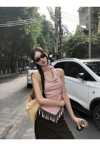 pink backless top