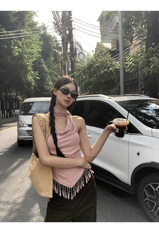 pink backless top