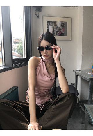 pink backless top