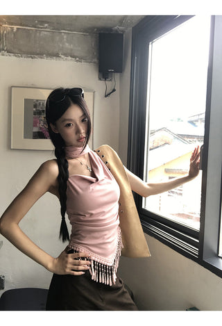 pink backless top