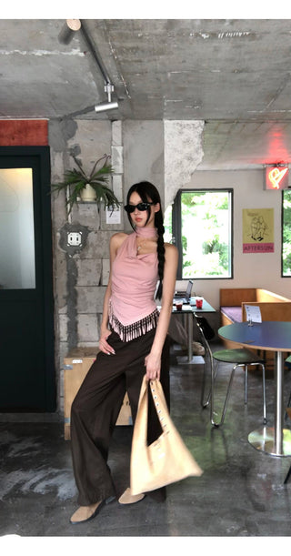 pink backless top