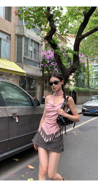 pink backless top