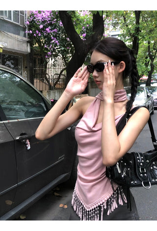 pink backless top