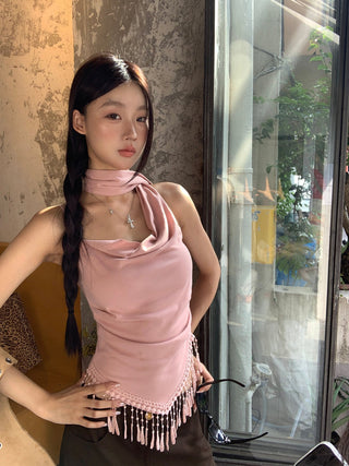 pink backless top