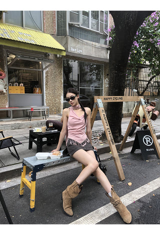 pink backless top