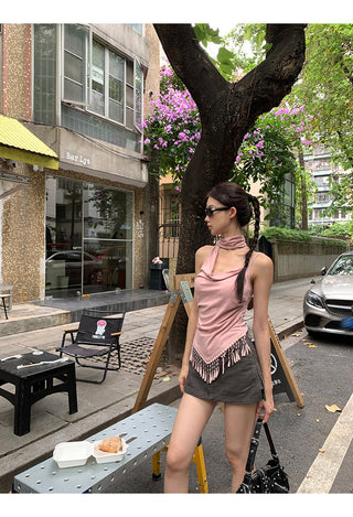 pink backless top