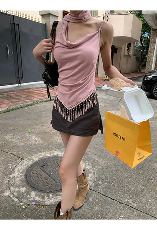pink backless top