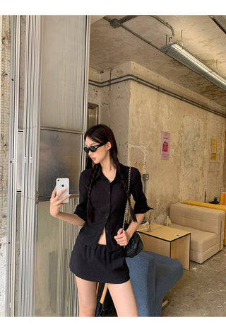 black A-line skirt