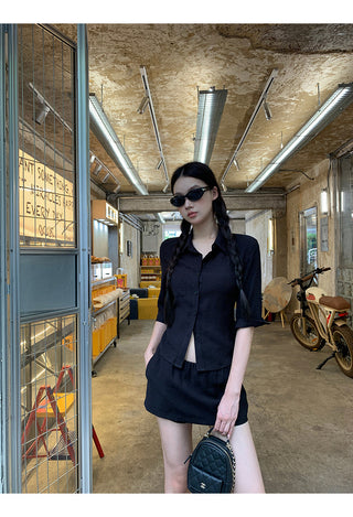 black A-line skirt