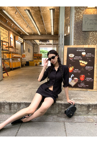 black A-line skirt