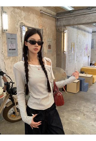 striped shoulder top