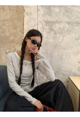 striped shoulder top