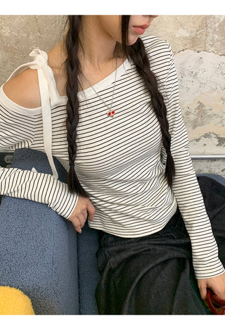 striped shoulder top