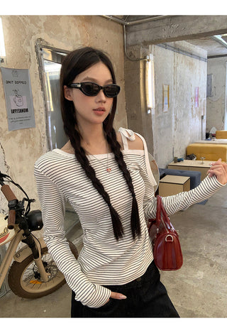 striped shoulder top