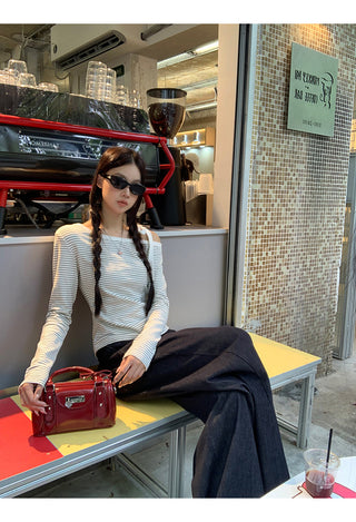 striped shoulder top