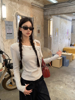 striped shoulder top