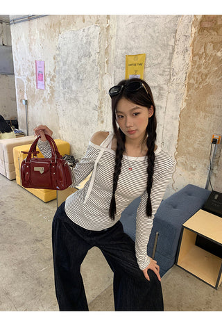striped shoulder top
