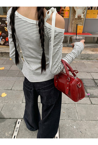 striped shoulder top
