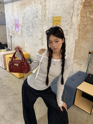 striped shoulder top