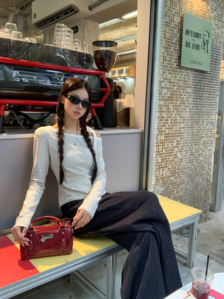 striped shoulder top