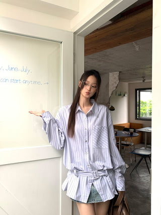 blue striped shirt