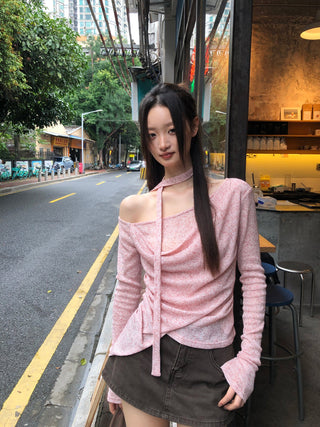 pink knit top