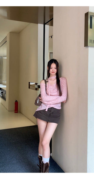 pink knit top
