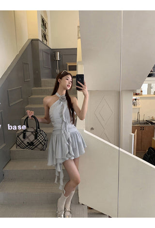 blue halter dress