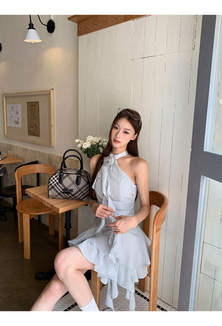 blue halter dress