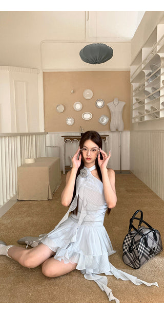 blue halter dress