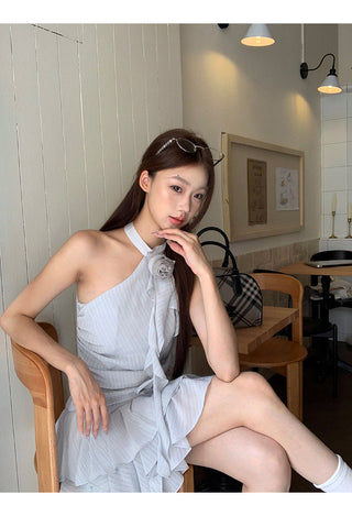 blue halter dress