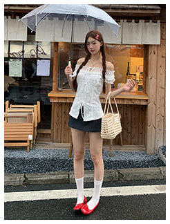 off-shoulder lace shirt
