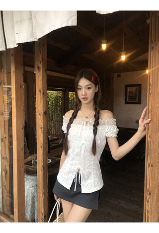 off-shoulder lace shirt
