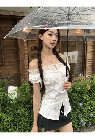 off-shoulder lace shirt