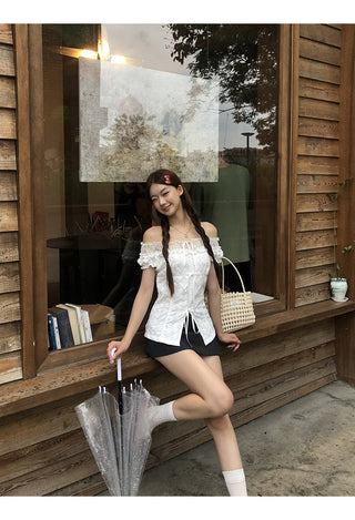 off-shoulder lace shirt
