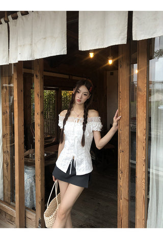 off-shoulder lace shirt