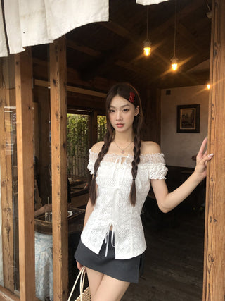 off-shoulder lace shirt
