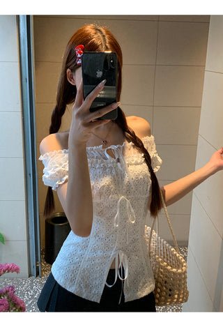 off-shoulder lace shirt