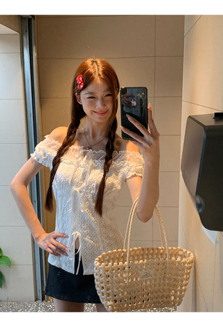 off-shoulder lace shirt