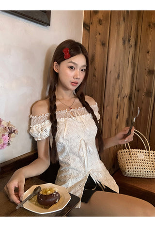 off-shoulder lace shirt
