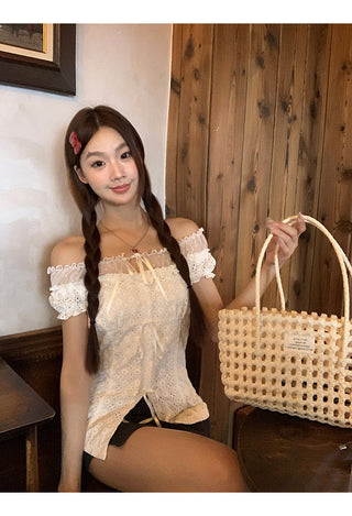 off-shoulder lace shirt