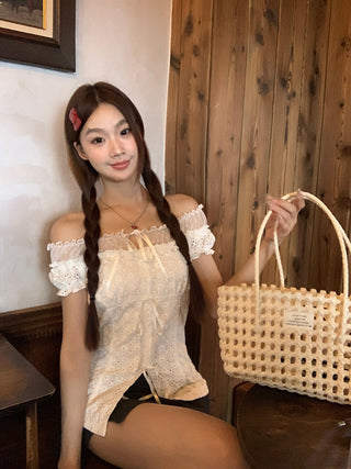 off-shoulder lace shirt