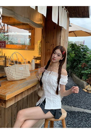 off-shoulder lace shirt